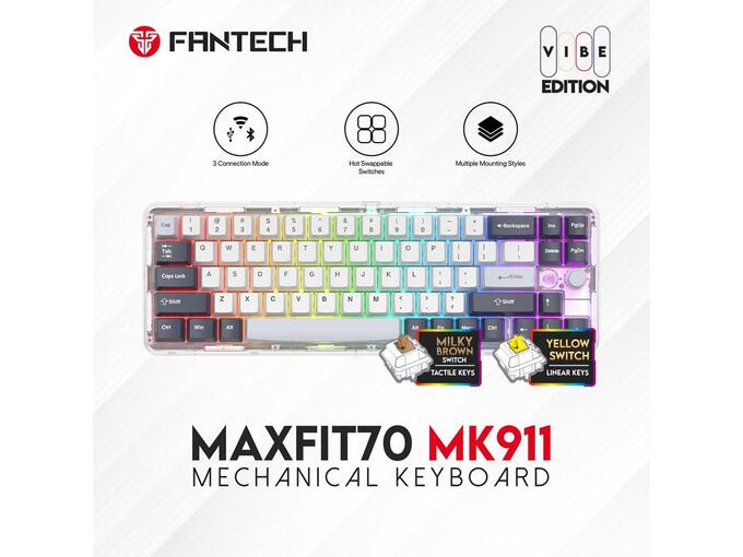 Tastatura Mehanicka Gaming Fantech MK911 RGB Vibe Maxfit 70 Epic Greyscale Wireless (Yellow switch)
