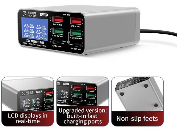 Mega-Idea Desktop punjač PQ687 87 W 6 port fast charging