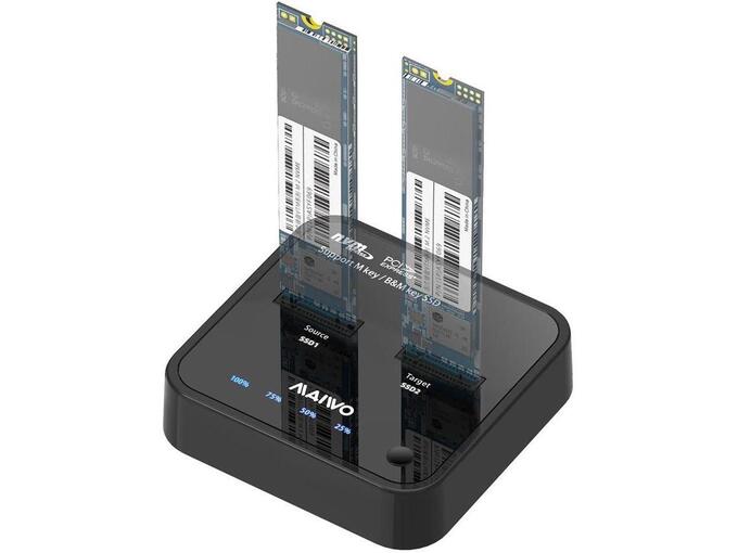 Maiwo Docking station K3016P2 USB-C na 2x M.2 NVMe clone crni