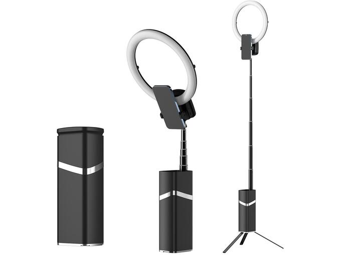 Tripod + LED ring lampa multifinkcionalna sa postoljem crna