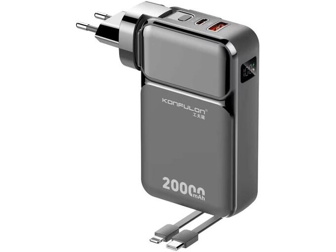 Kućni punjač KONFULON A57Q 20W sa Power Bank baterijom 20000mAh i 2u1 kablom crni