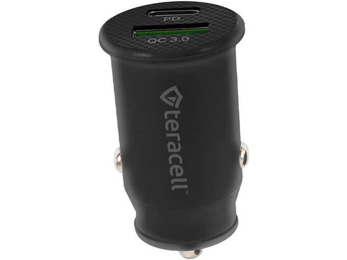 Auto punjač Teracell Evolution TC-10 PD 20W, USB QC3.0 15W sa Lightning kablom crni